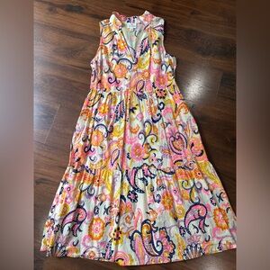 JB Julie Brown NYC Kaylah Ivory Paisley Neon Tier Maxi Dress Large